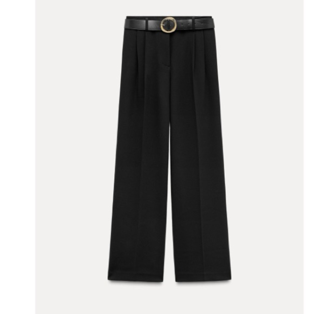 Zara Women's Black Wide Leg Belted Trousers